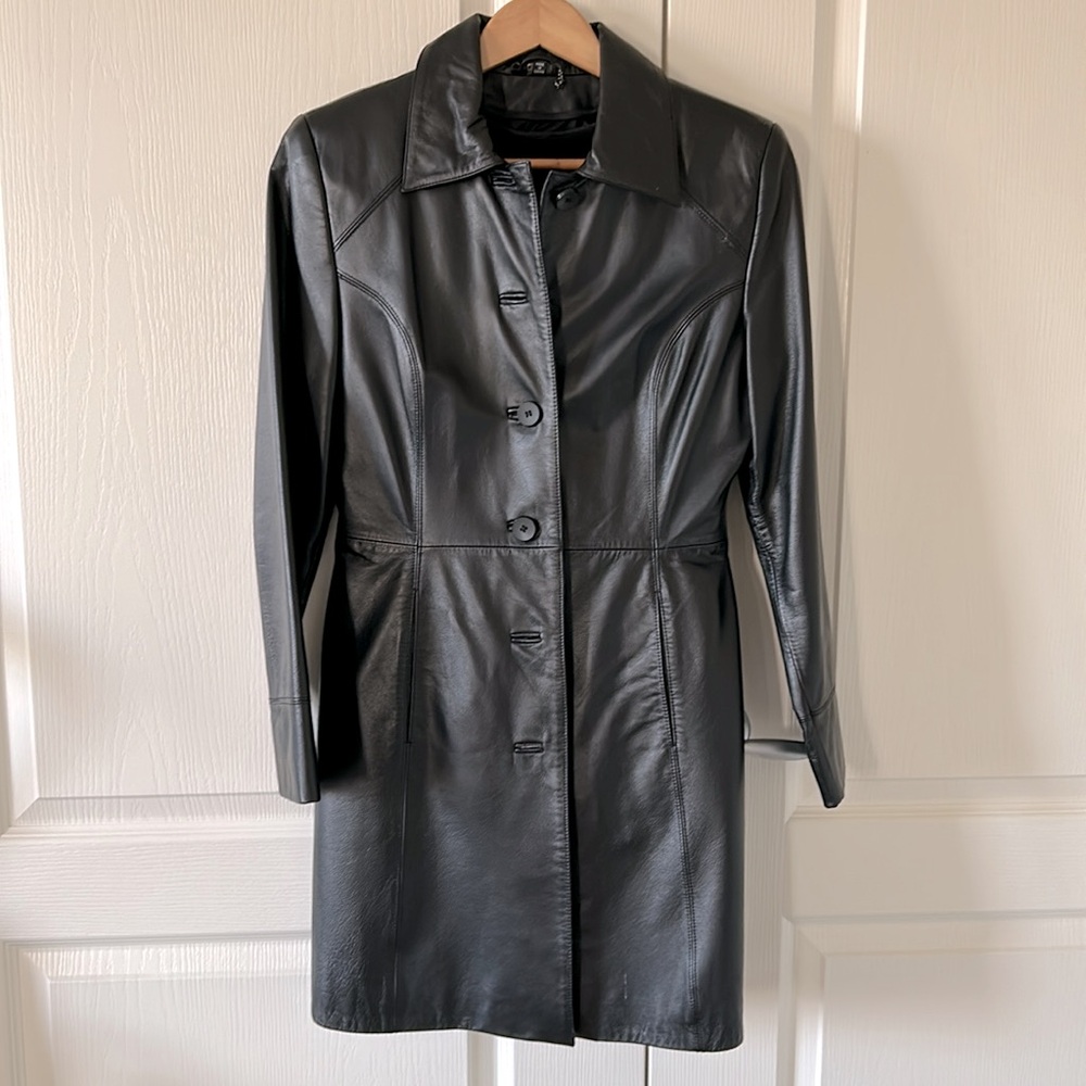 Danier Black Leather Button-Front Coat
